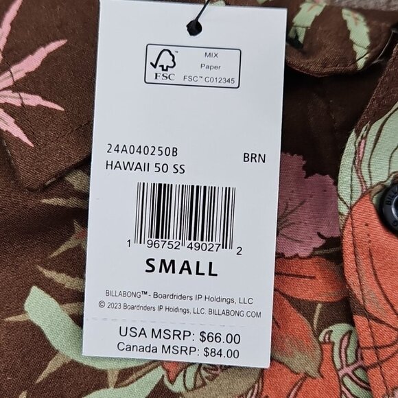 Billabong Hawaiian Shirt Women's S Brown Floral NEW Short Sleeve NWT MSRP $66 - Picture 9 of 16